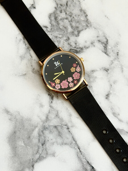 Zegarek czarny kurren w kwiaty